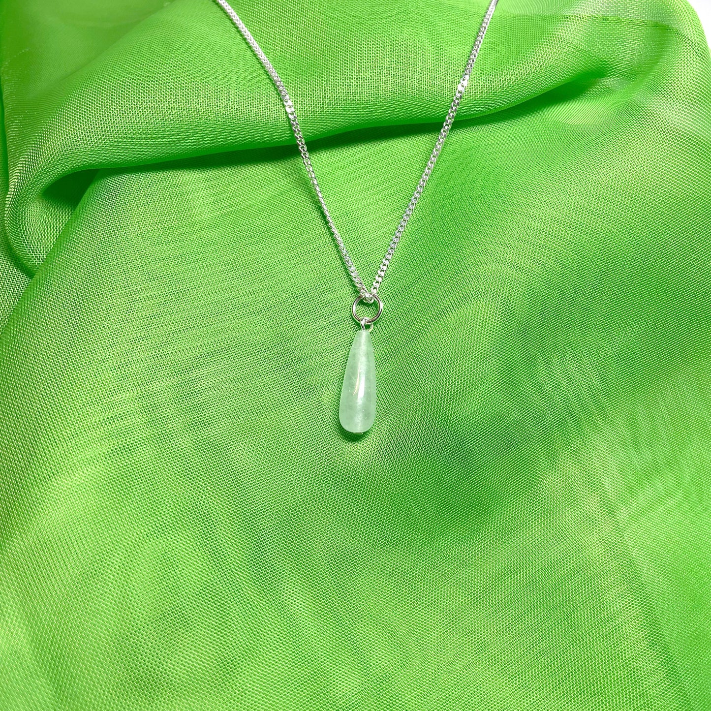 Tear Drop Sterling Silver Shaped Green Jade Necklace Pendant