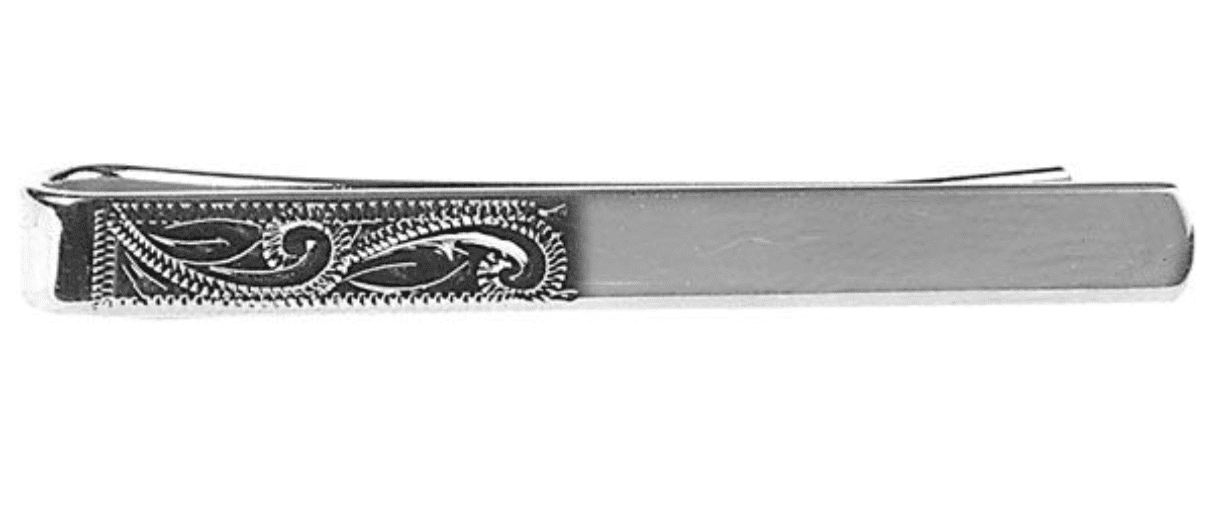 Tie Bar Silver Plated Half Engraved Tie Slide Clip