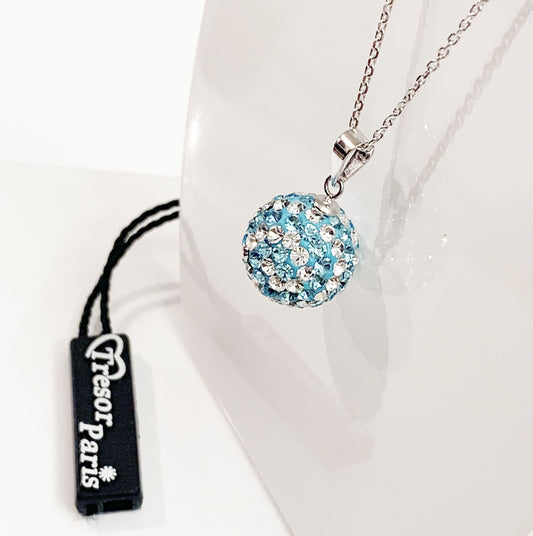 Tresor Paris White and Light Blue Bon Bon Round Disco Glitter Ball Necklace Pendant