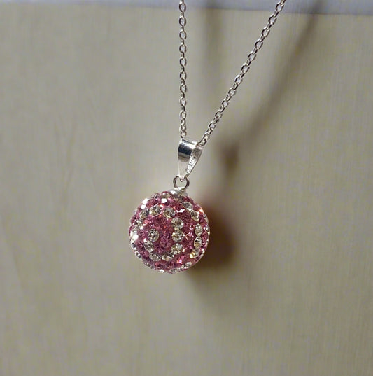 Tresor Paris Necklace 12 mm White and Pink Bon Bon Round Disco Glitter Ball Pendant