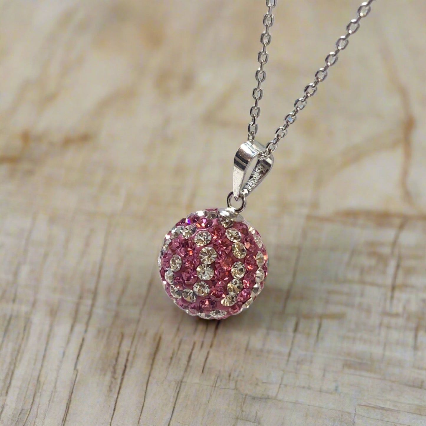 Tresor Paris Necklace 12 mm White and Pink Bon Bon Round Disco Glitter Ball Pendant