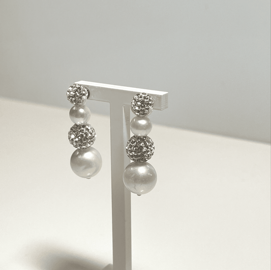 Tresor Paris Crystal And Pearl and White Drop Stud Earrings