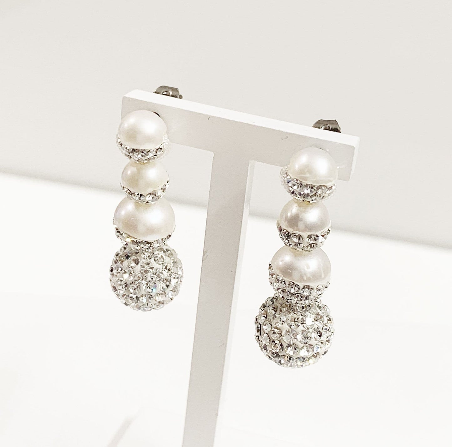 Tresor Paris White Crystal And Pearl Drop Stud Earrings