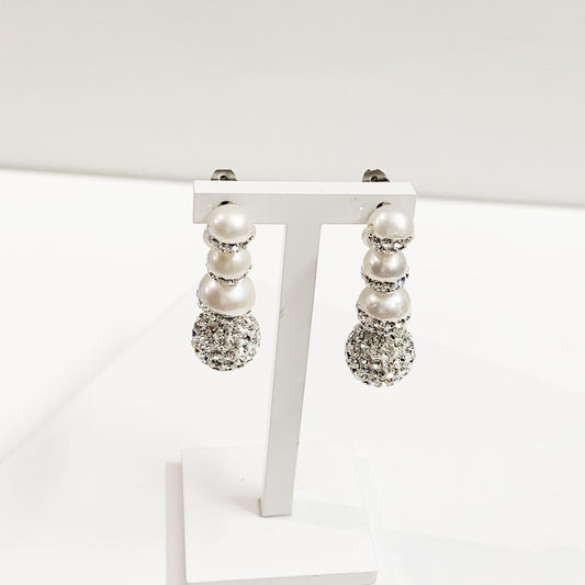 Tresor Paris White Crystal And Pearl Drop Stud Earrings