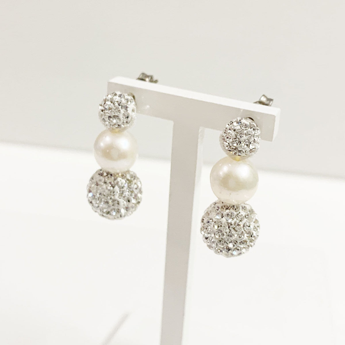 Tresor Paris White and Pearl Stud Earrings