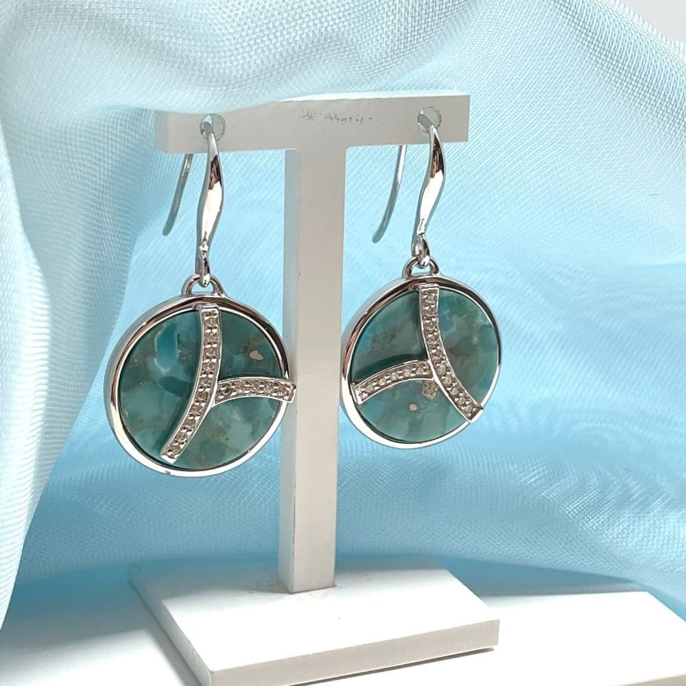 Turquoise Blue Green Round Drop Earrings with Cubic Zirconia