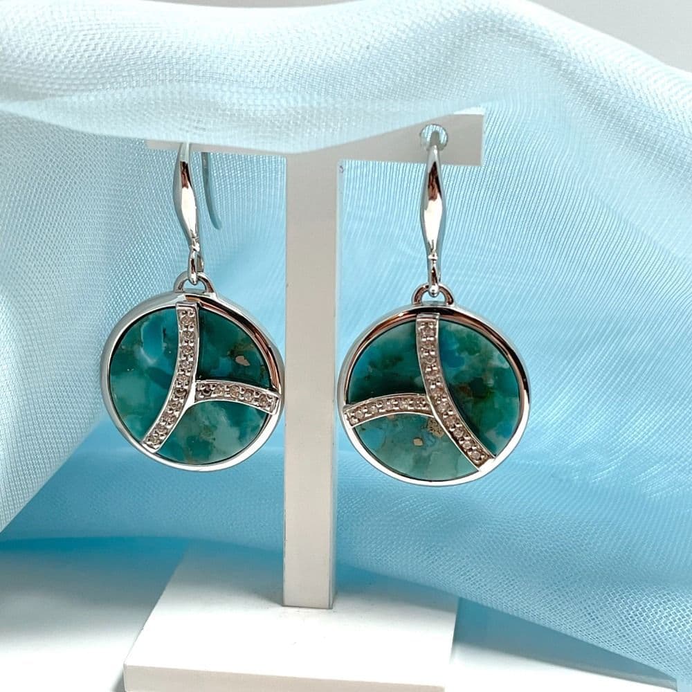 Turquoise Blue Green Round Drop Earrings with Cubic Zirconia