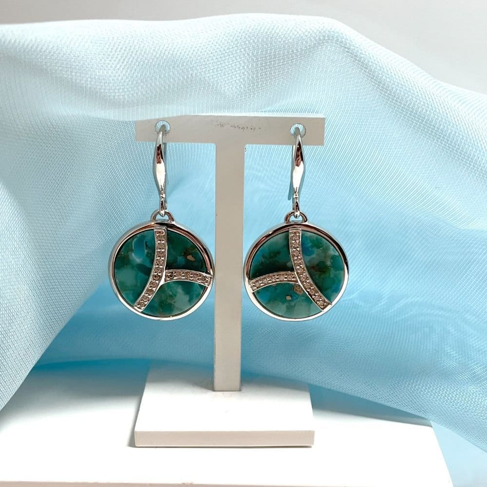 Turquoise Blue Green Round Drop Earrings with Cubic Zirconia