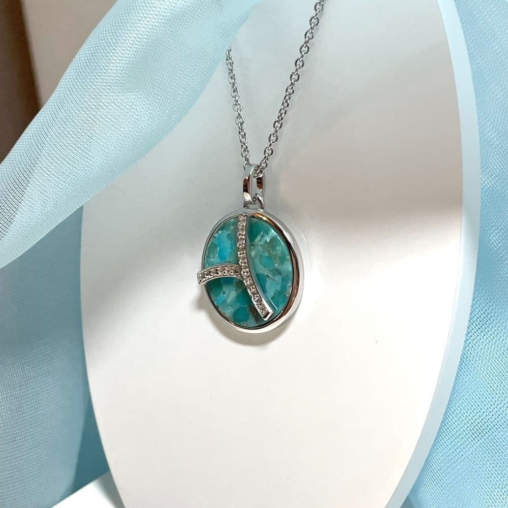 Turquoise Blue Green Round Necklace with Cubic Ziconia