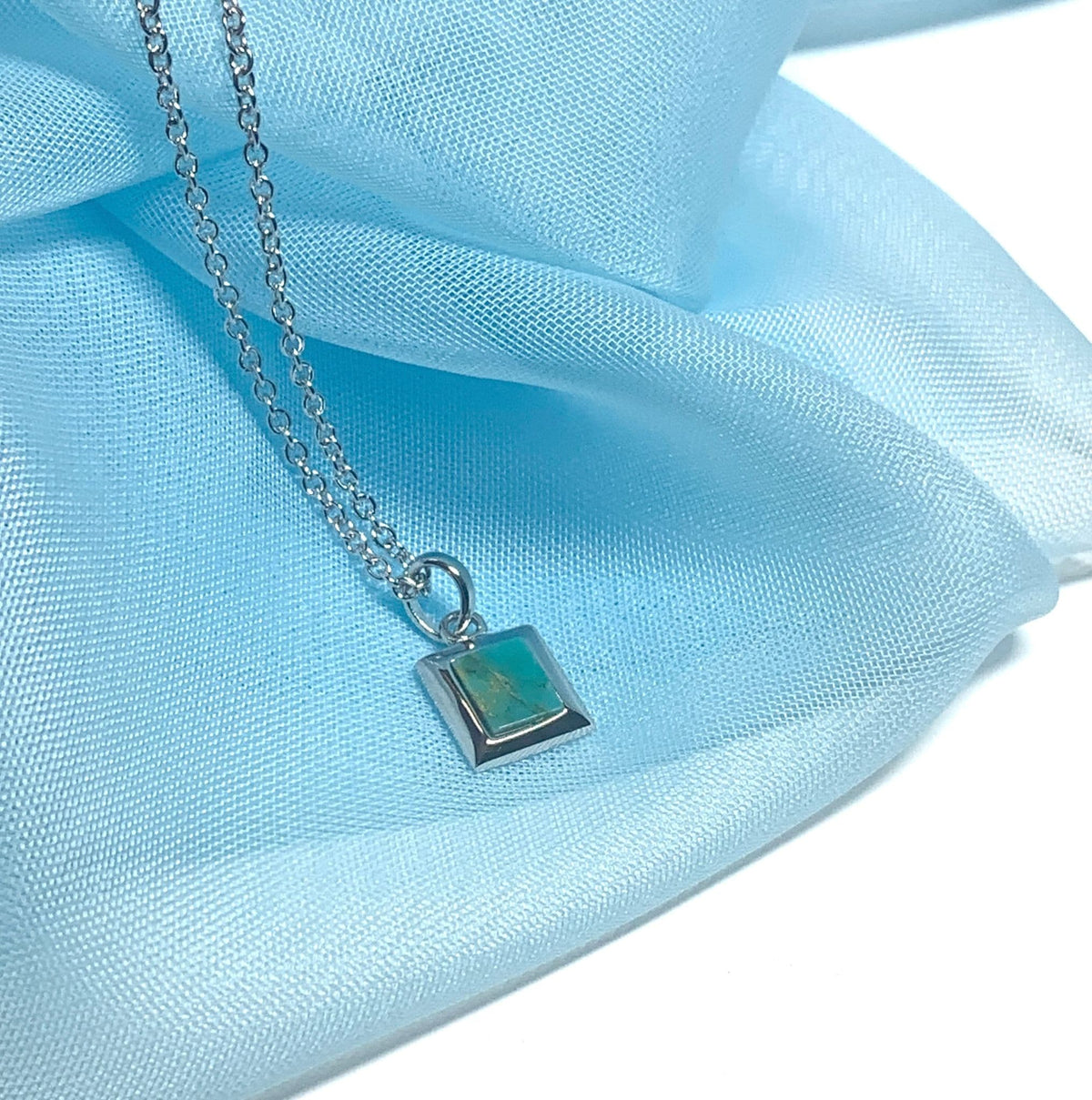 Turquoise blue green square necklace sterling silver