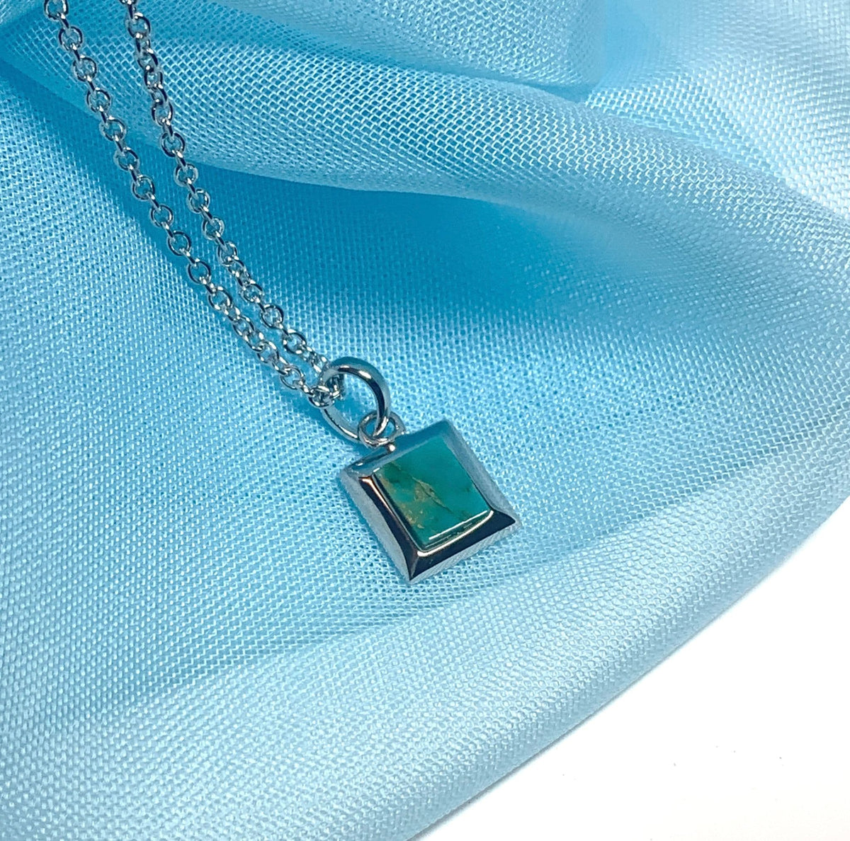 Turquoise blue green square necklace sterling silver