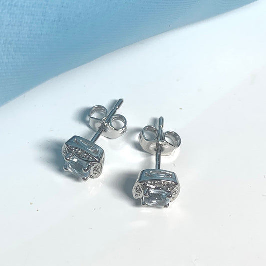 White Gold Aquamarine And Diamond White Gold Cluster Earrings