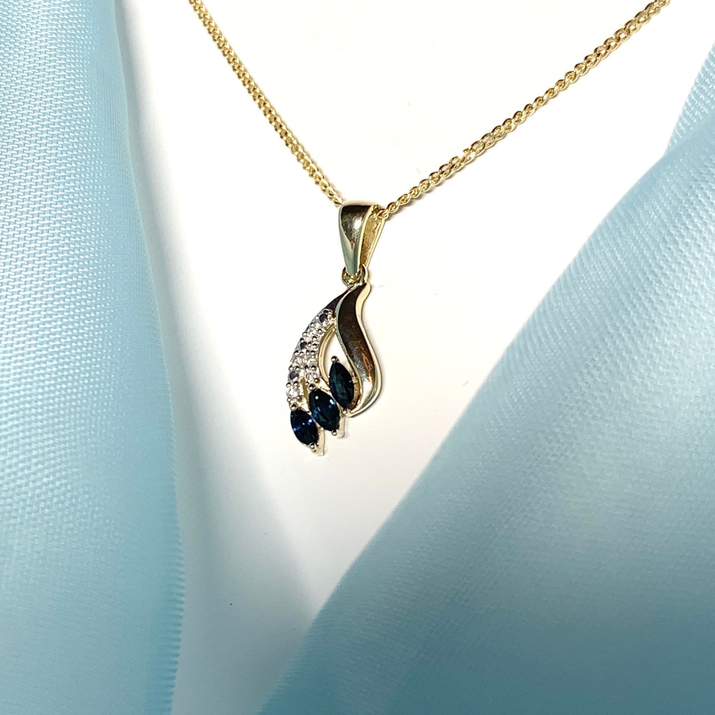 Yellow Gold Sapphire and Diamond Spray Necklace