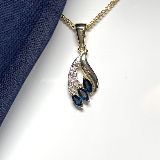 Yellow Gold Sapphire and Diamond Spray Necklace
