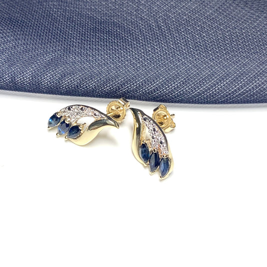 Yellow gold sapphire and diamond spray stud earrings