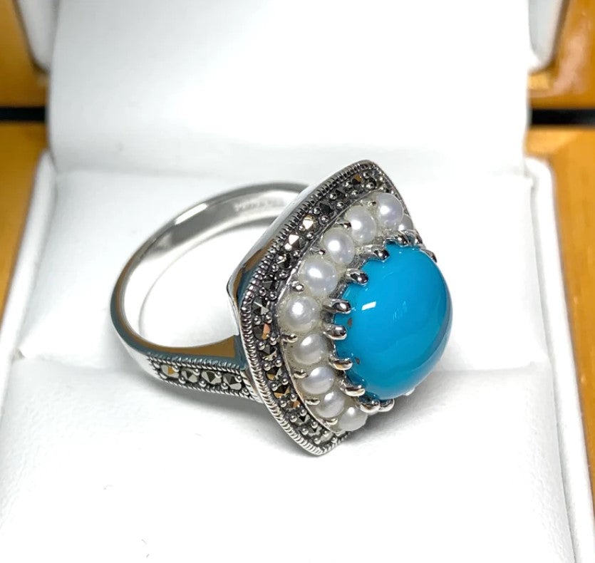 Large turquoise blue cocktail ring