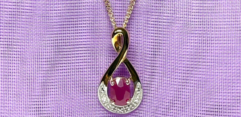 ruby and diamond twisted teardrop pendant