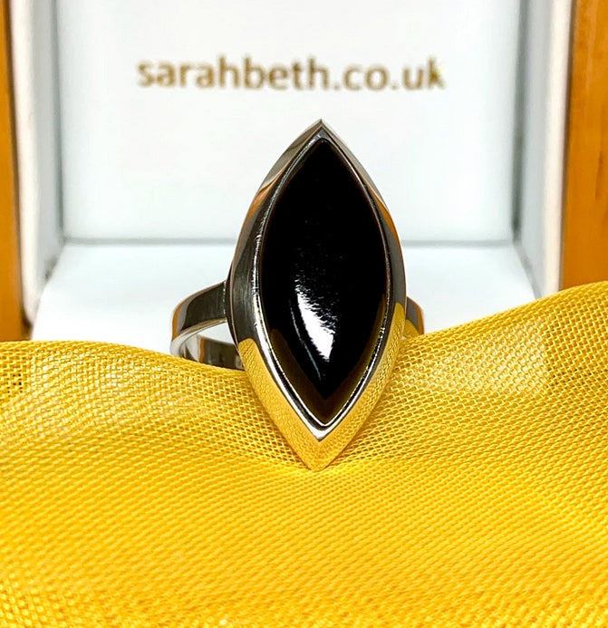 Real onyx and real jet stone set rings