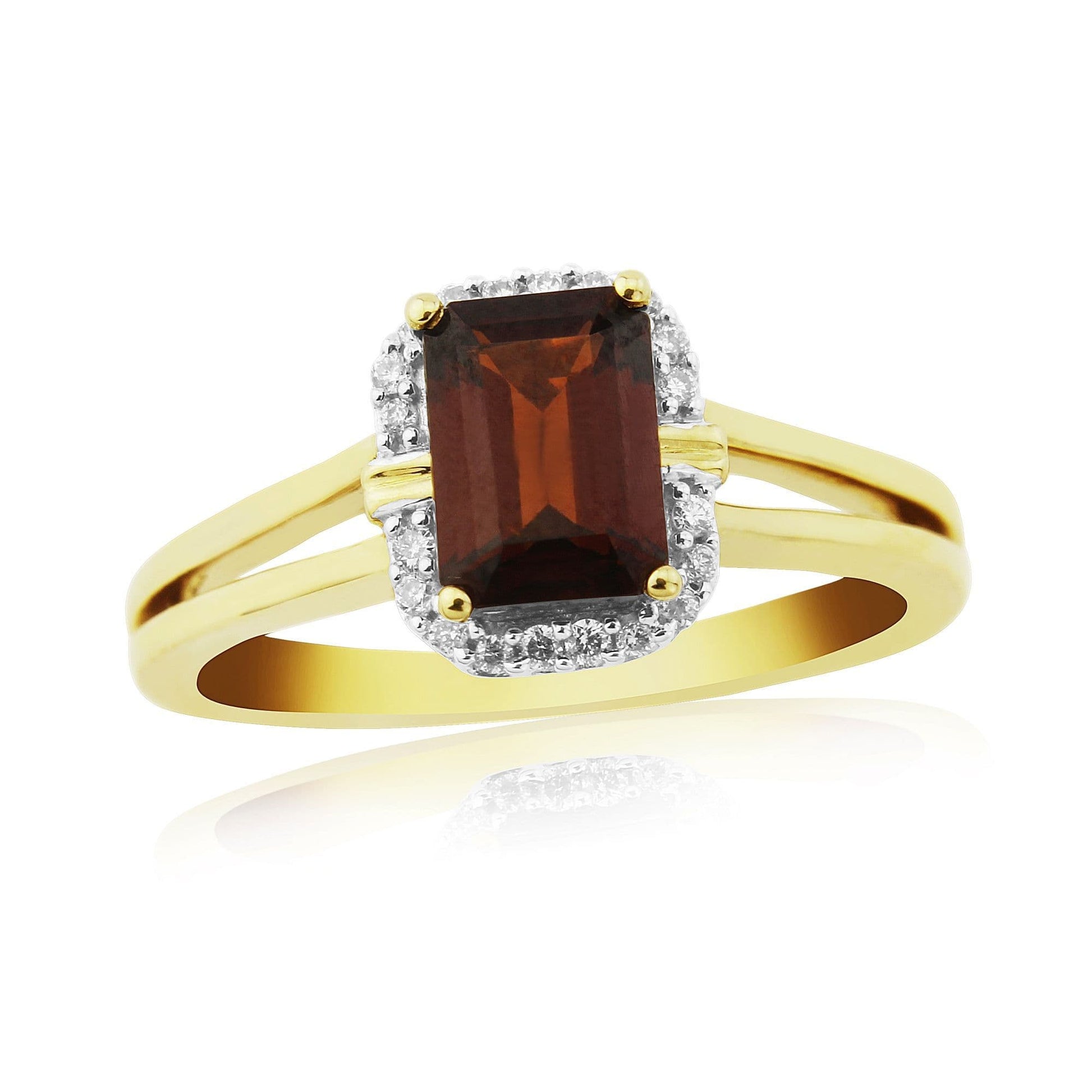 1.25 Carat garnet and diamond yellow gold octagonal cluster ring