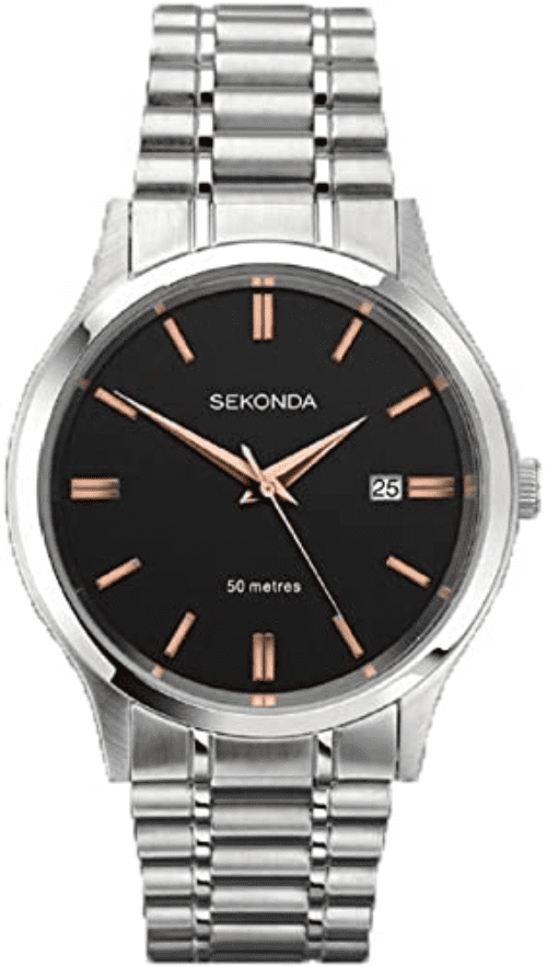 1192 Sekonda Men's Round  Black Dial Silver Coloured Bracelet Watch With Date Feature