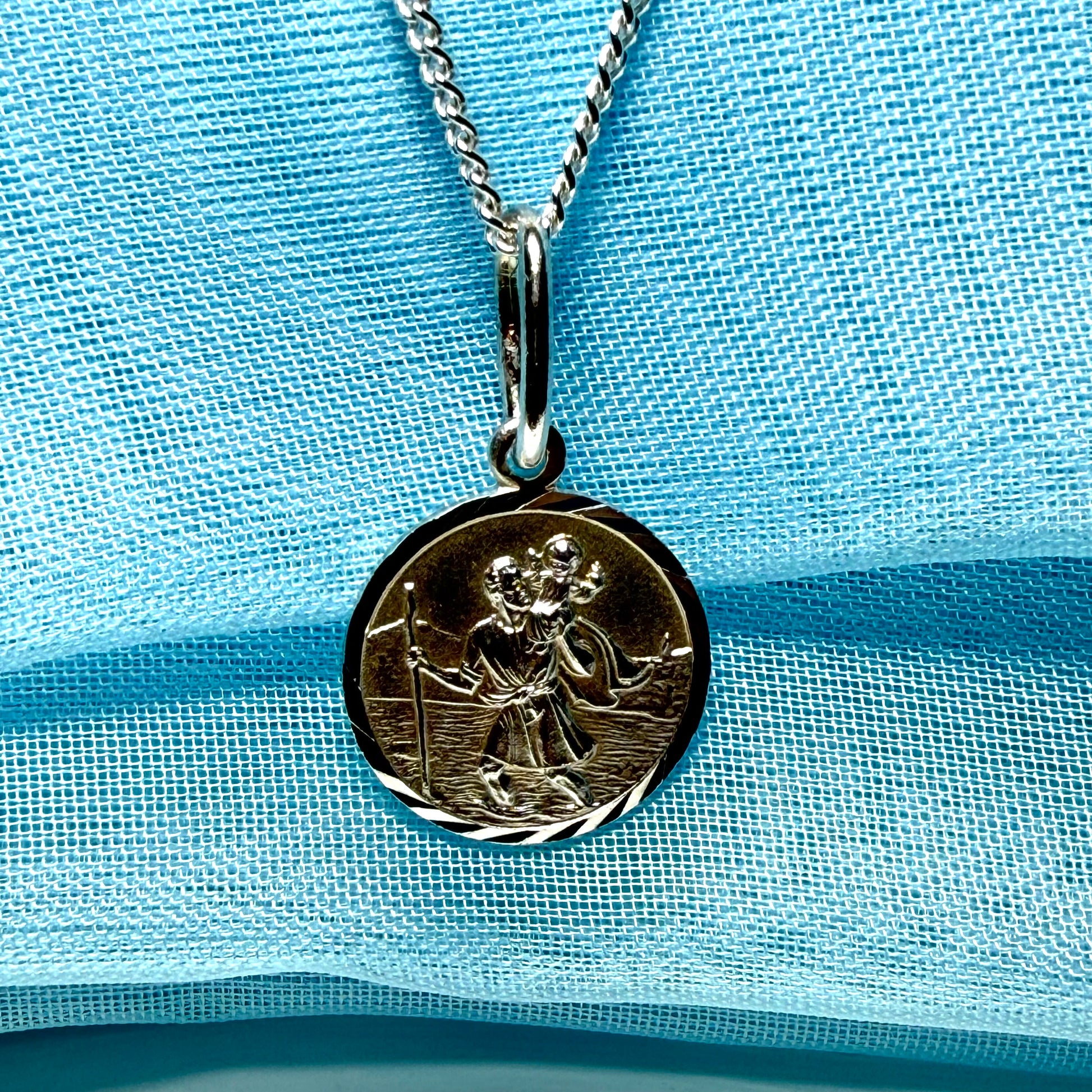 14 mm Sterling silver large round St. Christopher including chain