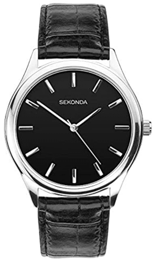1532 Sekonda Black Strap Round Watch Men's Clear Silver Dial And Silver Coloured Battens