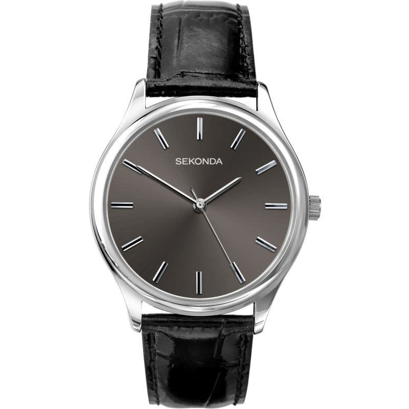 1533 Sekonda Dark Grey Strap Round Watch Men's Clear Silver Dial And Silver Coloured Battens