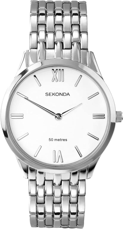 1608 Sekonda Men's Round White Dial Stainless Steel Bracelet Watch