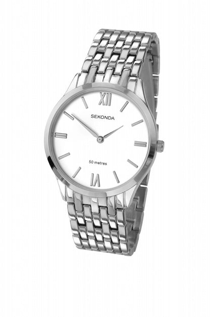 1608 Sekonda Men's Round White Dial Stainless Steel Bracelet Watch