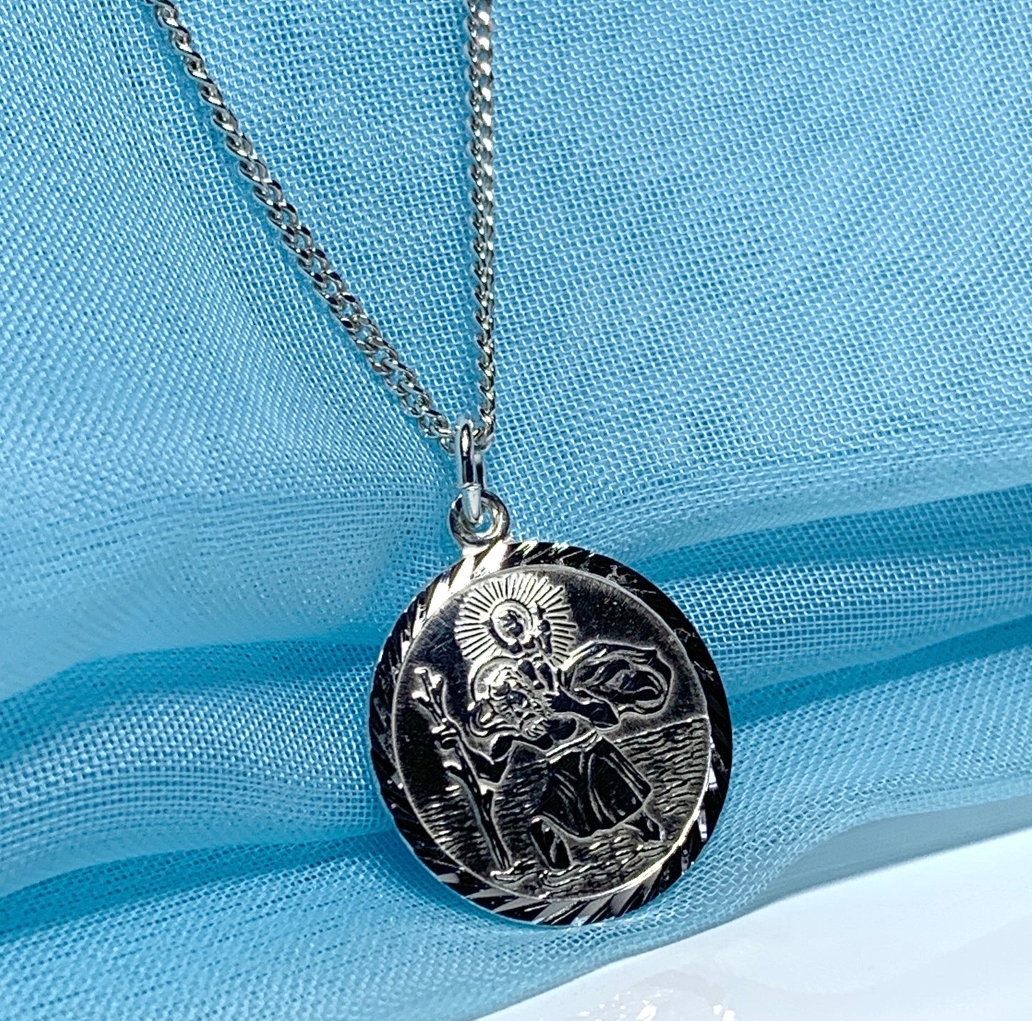 Round solid sterling silver St. Christopher 18 mm