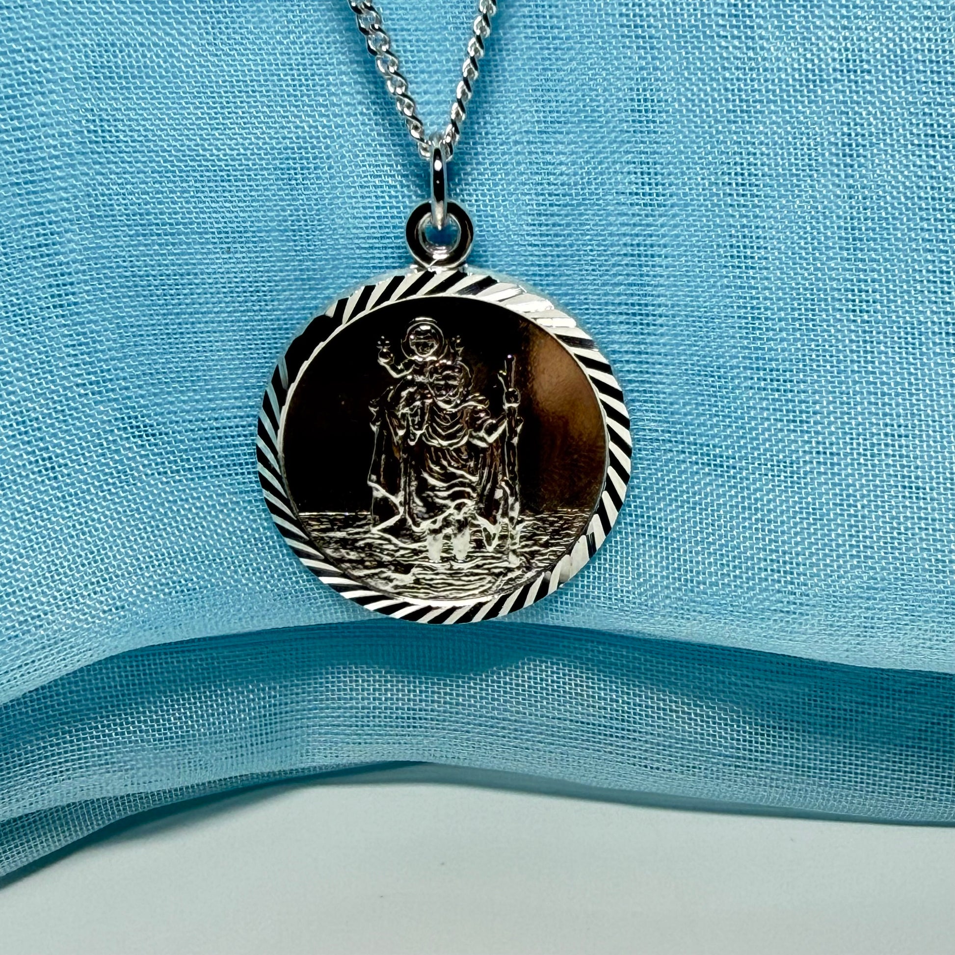 25 mm Sterling silver large round St. Christopher including chain