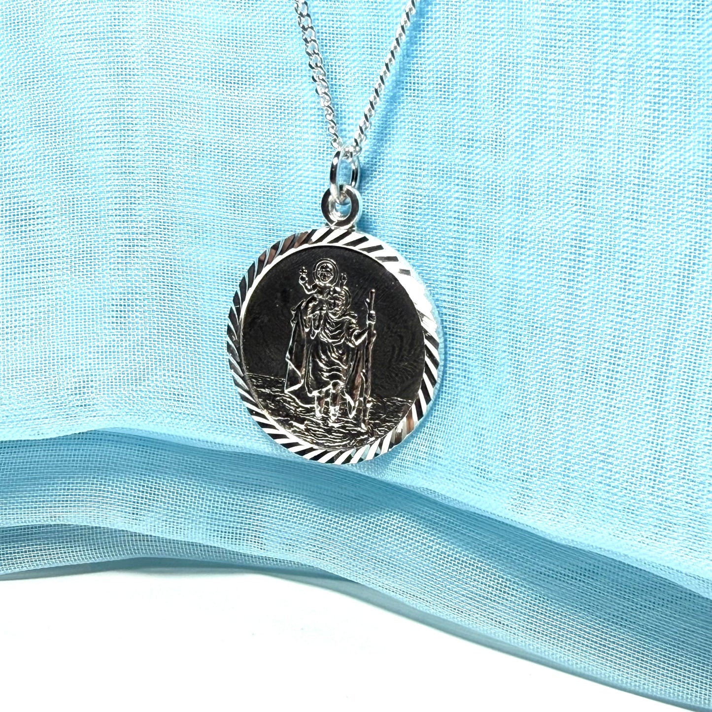 25 mm Sterling silver large round St. Christopher including chain