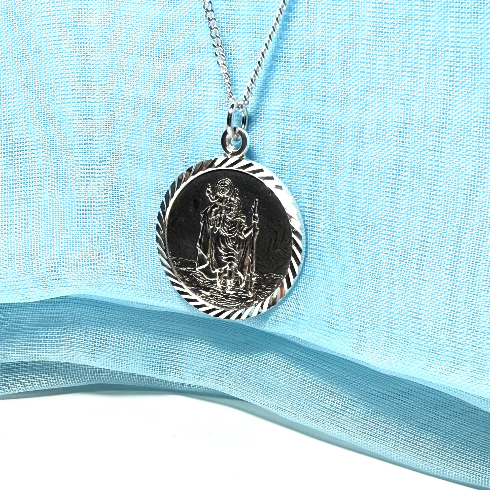 25 mm Sterling silver large round St. Christopher including chain