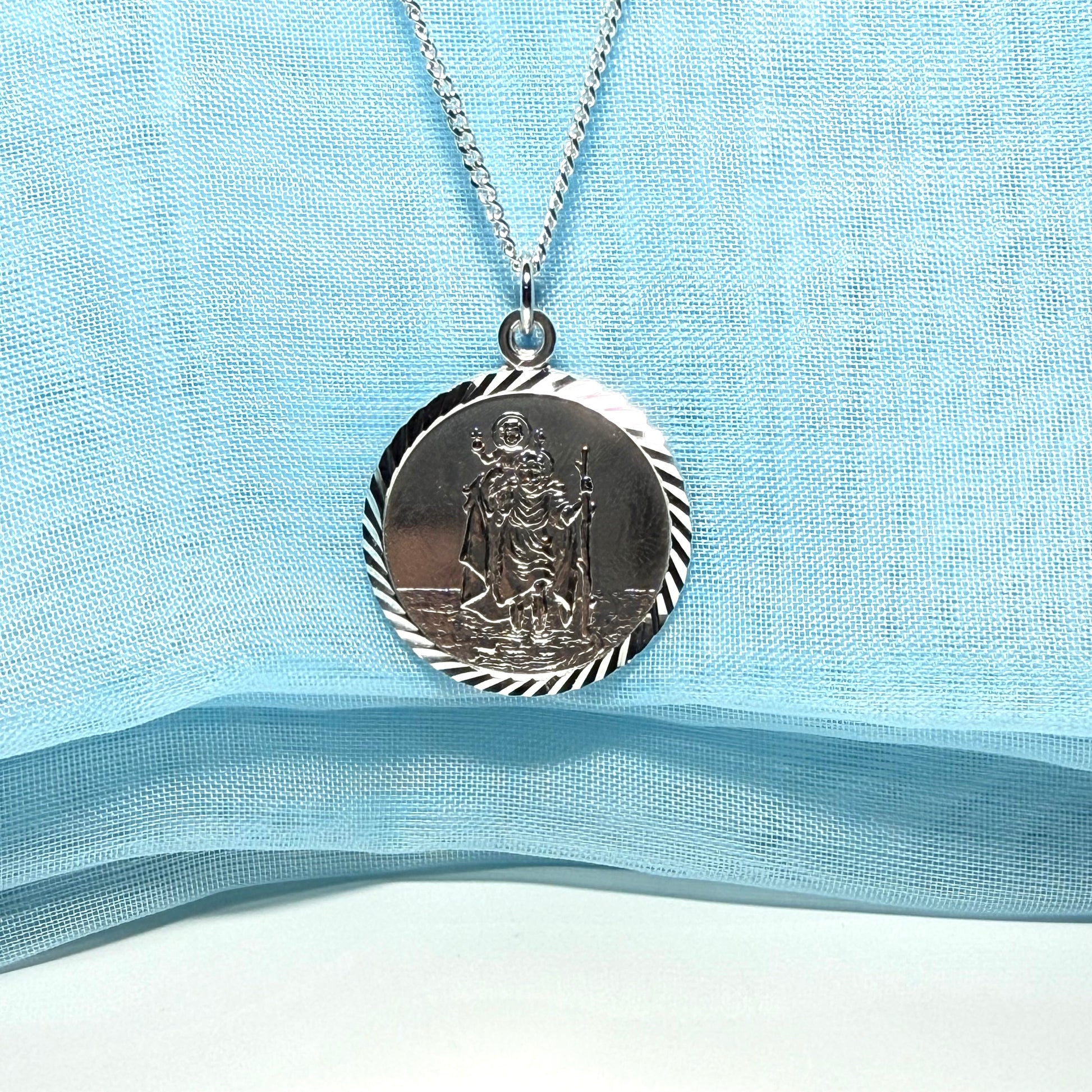 25 mm Sterling silver large round St. Christopher including chain