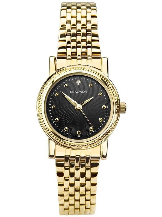 2699 Sekonda Bracelet Watch Ladies Gold Plated Black Dial