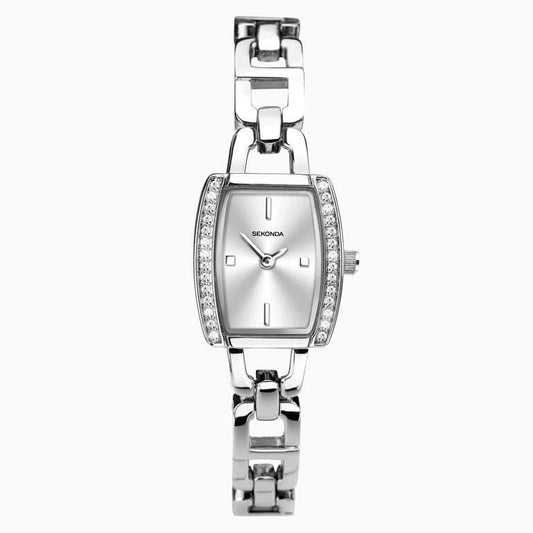 2773 Sekonda Tonneau Shaped Silver Dial Ladies Stainless Steel Bracelet Watch