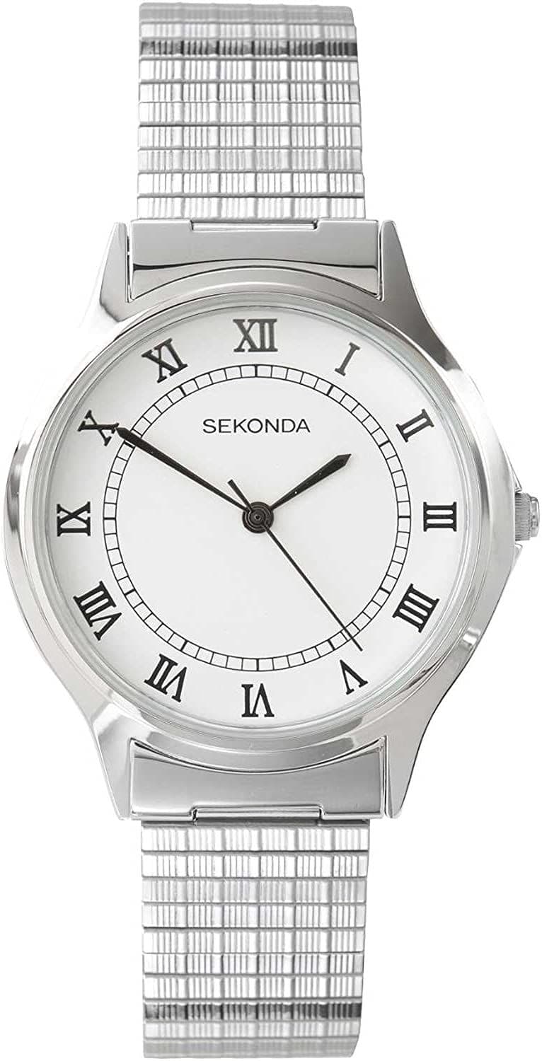 3022B Sekonda Watch Mens Silver Plated Expanding Bracelet Clear Dial