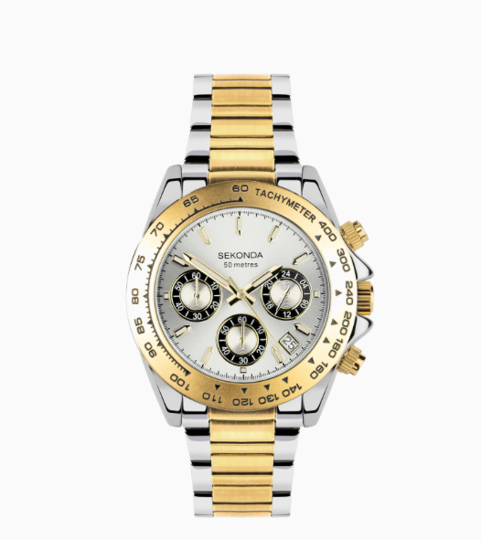 30254 Sekonda Chronograph Mens Watch Two Colour Stainless Steel Bracelet with Silver Dial