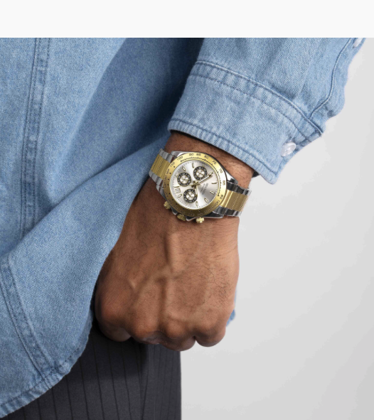 30254 Sekonda Chronograph Mens Watch Two Colour Stainless Steel Bracelet with Silver Dial on wrist