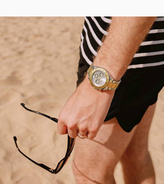 30254 Sekonda Chronograph Mens Watch Two Colour Stainless Steel Bracelet with Silver Dial on wrist