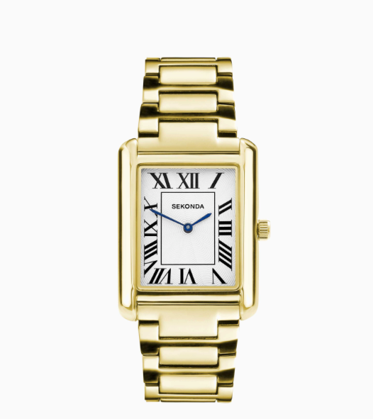 30273 Sekonda square bracelet watch mens gold plated silver black roman numeral dial