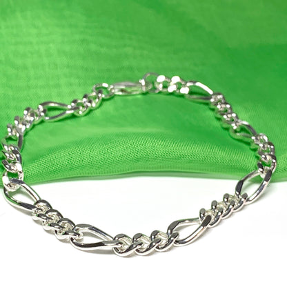 Anklet 3 + 1 Figaro Solid Sterling Silver Ankle Chain