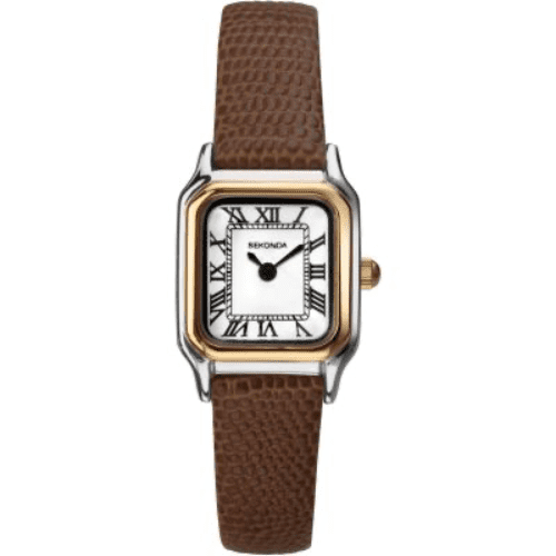 40294 Sekonda Rectangle Ladies Watch Clear Dial Roman Numeral Dial Two Tone
