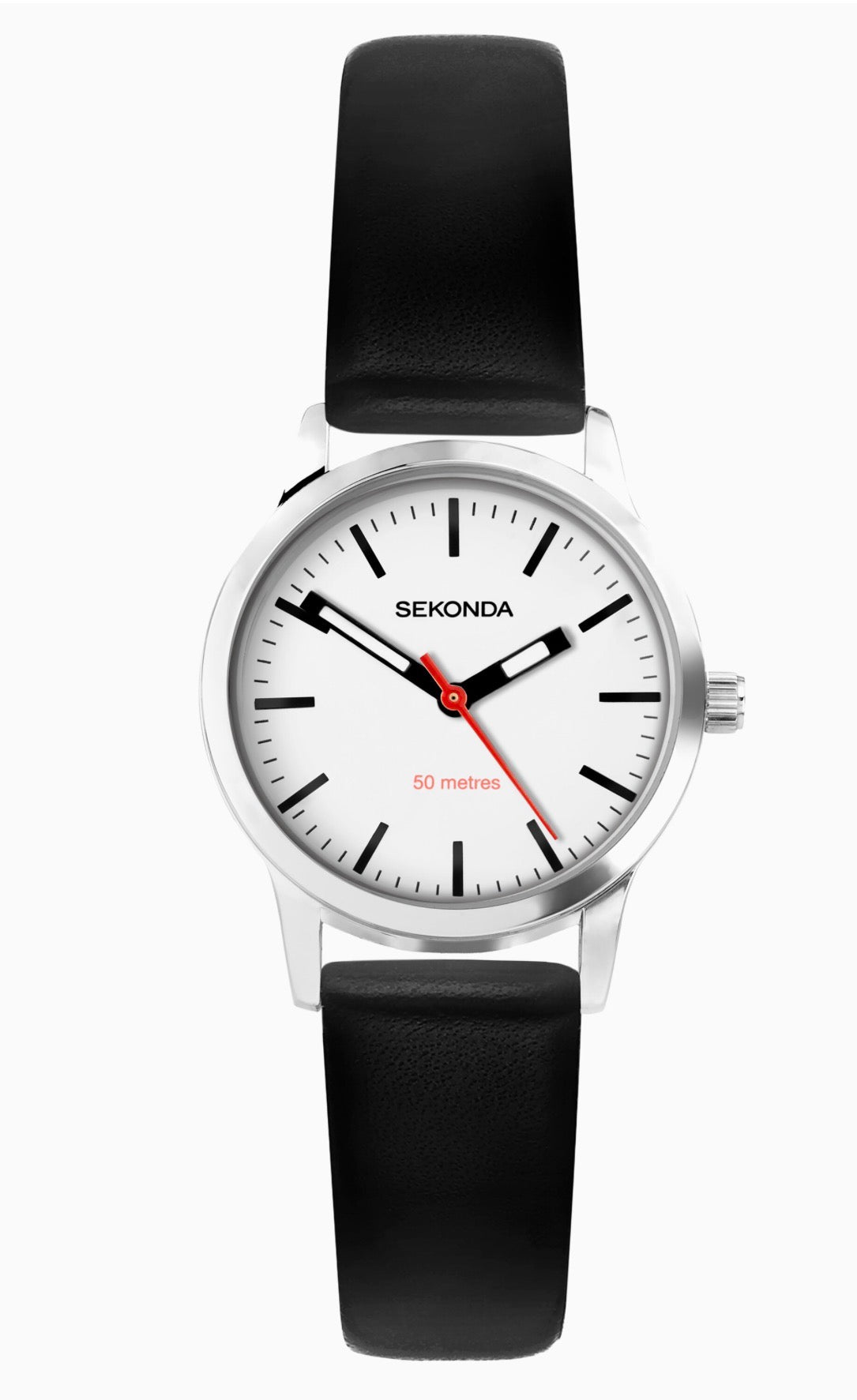 40480 Sekonda Nordic Ladies Watch | Silver Case & Black Leather Strap with White Dial