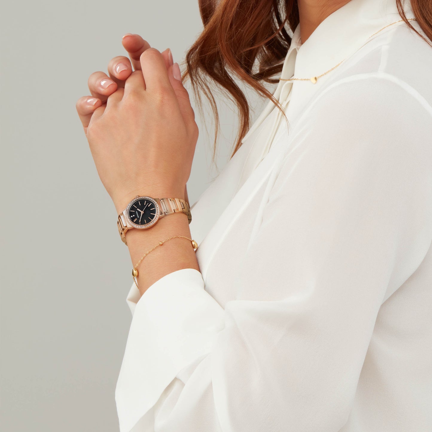 40530 Sekonda Watch Amelia Ladies Rose Gold Plated Bracelet Black Dial Crystal Set