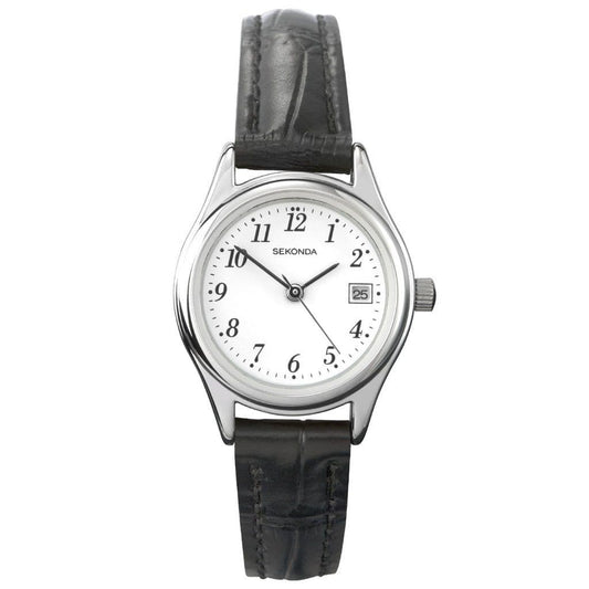 4081 Sekonda Round Watch Ladies With A Really Clear Dial White Dial With Black Arabic Numbers Date