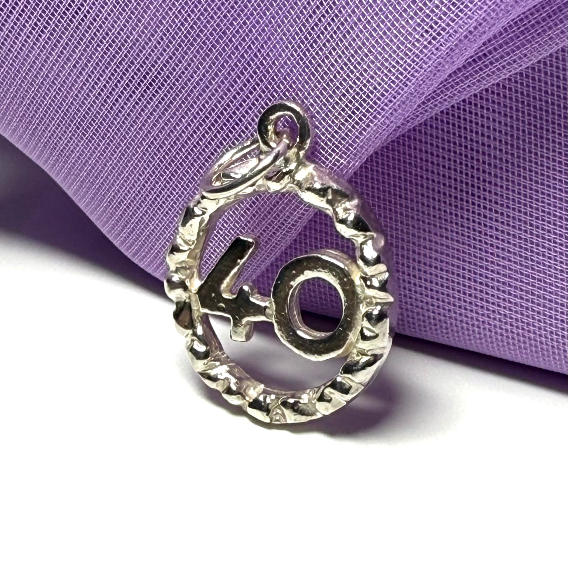 40th Birthday Round Circle Solid Sterling Silver Charm