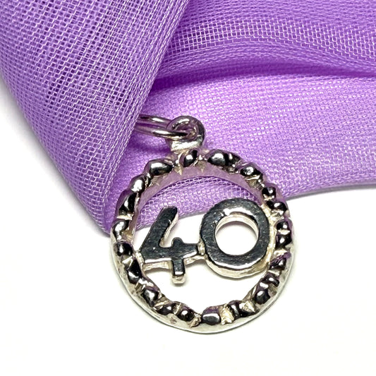 40th Birthday Round Circle Solid Sterling Silver Charm