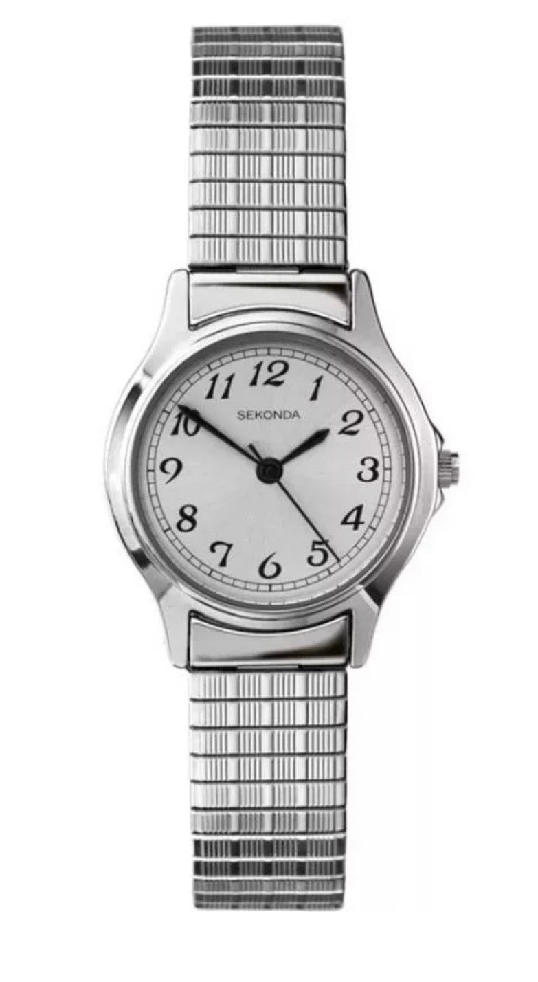 4133B Sekonda Watch Ladies Silver Plated Expanding Bracelet Silver Coloured Clear Dial