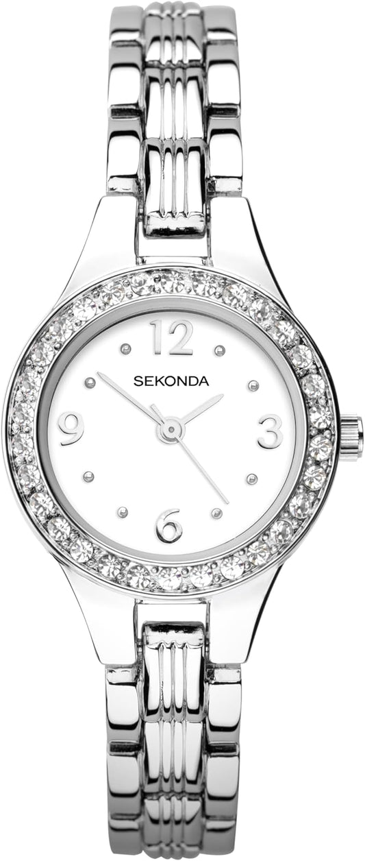 4297 Sekonda Round White Dial Crystal Set Ladies Stainless Steel Bracelet Watch